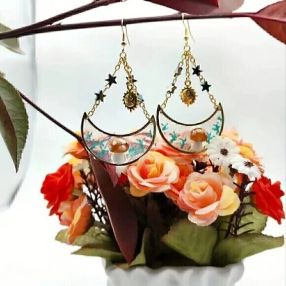 Drop Gold Plated Earrings Sun, Moon And Star Design - Picture 4 of 6